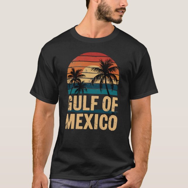 Gulf of Mexico Retro Sunset Palm Trees Vintage T-Shirt (Front)