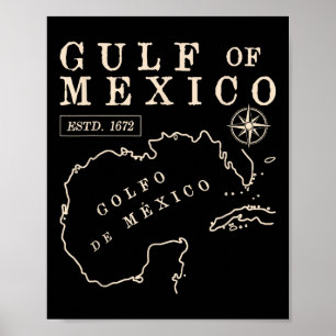 Gulf Of Mexico Since 1672 Coast Line Historic Map Poster