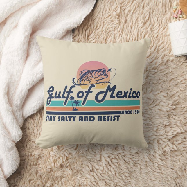 Gulf of Mexico stay salty and resist fishing Throw Pillow (Blanket)