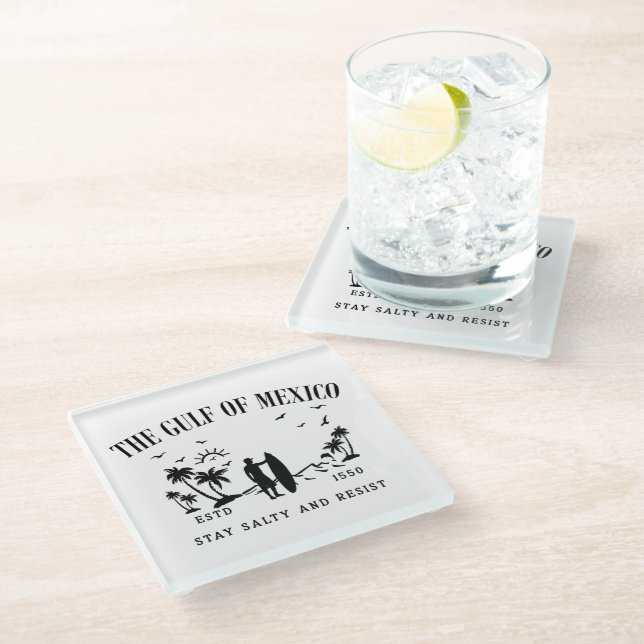 Gulf of Mexico stay salty and resist Glass Coaster (Angled)