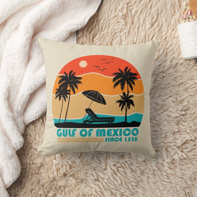 Gulf of Mexico stay salty vintage Throw Pillow (Blanket)