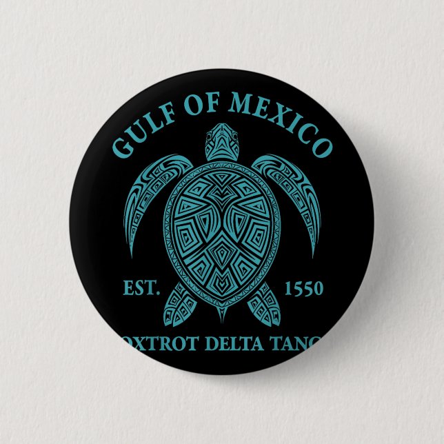 Gulf Of Mexico Turtle Foxtrot Delta Tango Est 1550 Button (Front)