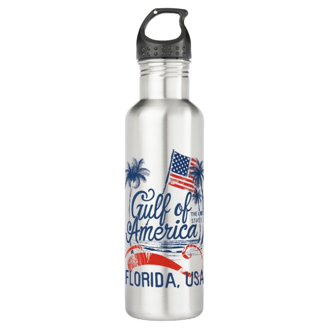 Gulf of the USA America 2025 Florida American Flag Stainless Steel Water Bottle (Front)