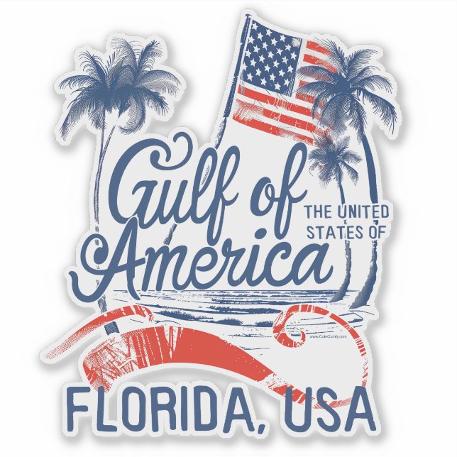 Gulf of the USA America 2025 Florida American Flag Sticker (Front)