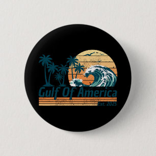 Gulf Of Us America Est 2025 Retro Vintage Beach  Button
