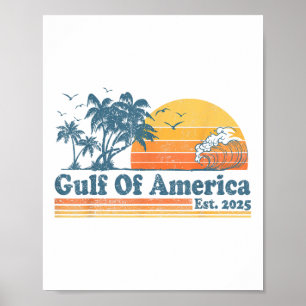 Gulf Of Us America Est 2025 Retro Vintage Beach Me Poster