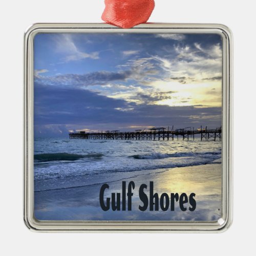 Gulf Shores Alabama Beach Sunrise Pier Metal Ornament