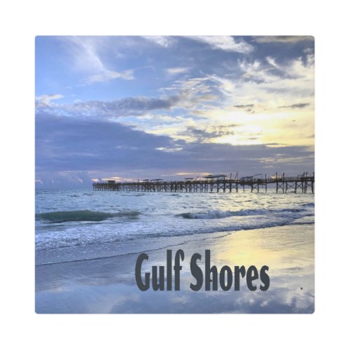 Gulf Shores Alabama Beach Sunrise Pier Metal Print