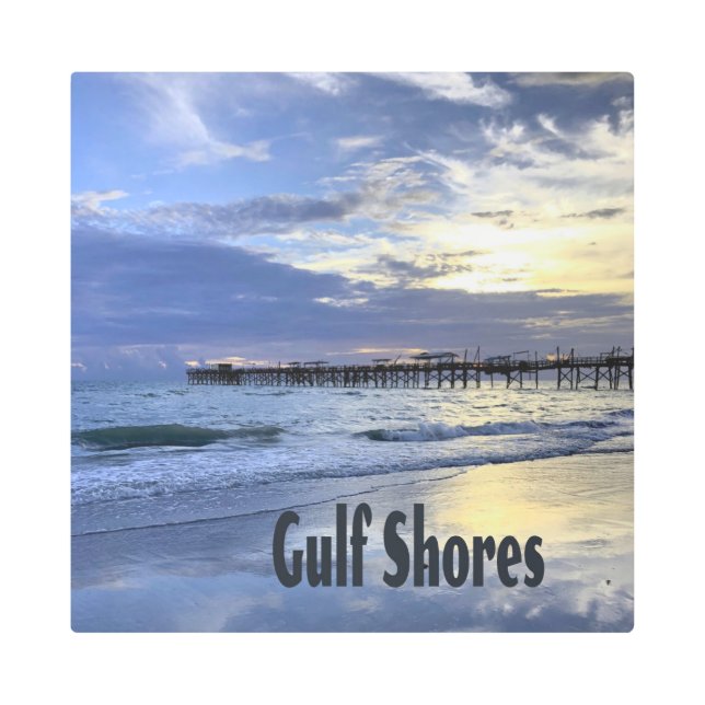 Gulf Shores Alabama Beach Sunrise Pier Metal Print (Front)
