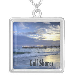 Gulf Shores Alabama Beach Sunrise Pier Silver Plated Necklace