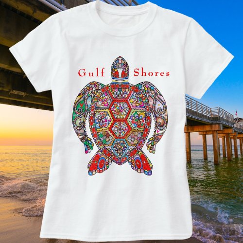 Gulf Shores Alabama Colorful Sea Turtle T_Shirt
