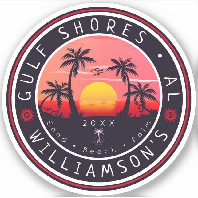 Gulf Shores Alabama Retro Sunset Souvenirs 80s Sticker (Front)