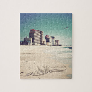 Gulf Shores, Alabama Sandwriting Beach Waves Words Jigsaw Puzzle