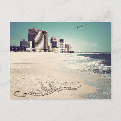 Gulf Shores Alabama Sandwriting Beach Waves Words Postcard