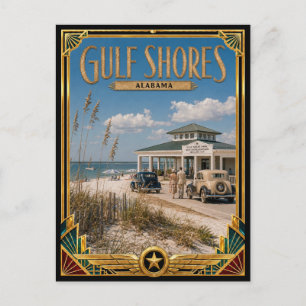 Gulf Shores Alabama Vintage Art Deco Golden Age Postcard