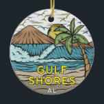 Gulf Shores Alabama Vintage Ceramic Ornament<br><div class="desc">Gulf Shores hand drawn illustration with mountains and ocean waves in the background. Perfect for anyone who loves to visit Gulf Shores.</div>