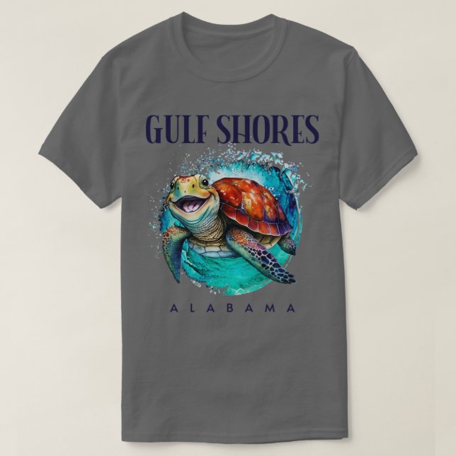 Gulf Shores Alabama Watercolor Happy Sea Turtle T-Shirt (Design Front)