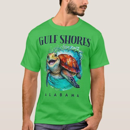 Gulf Shores Alabama Watercolor Happy Sea Turtle T_Shirt