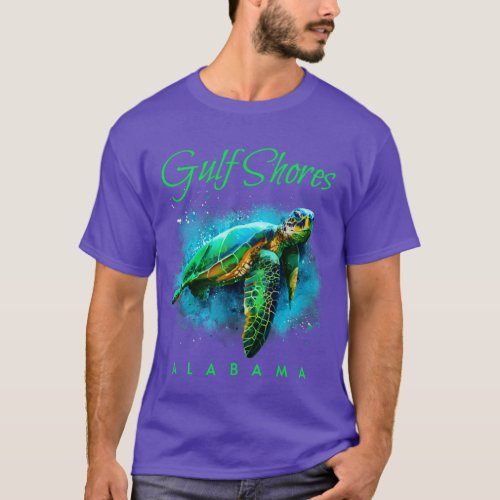Gulf Shores Alabama Watercolor Sea Turtle T_Shirt