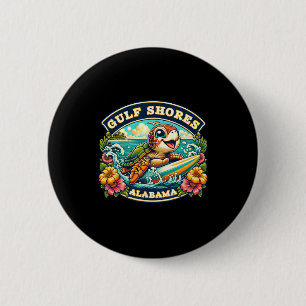 Gulf Shores Alabyma Cute Sea Turtle Surfing Button