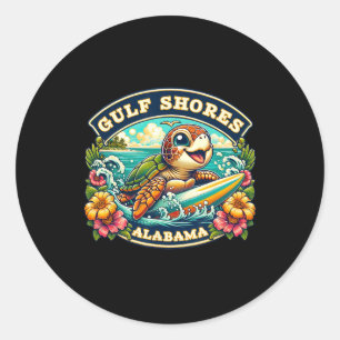 Gulf Shores Alabyma Cute Sea Turtle Surfing  Classic Round Sticker