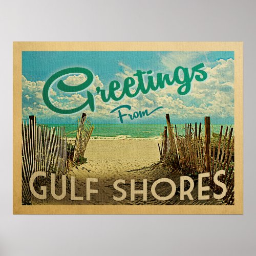 Gulf Shores Beach Vintage Travel Poster