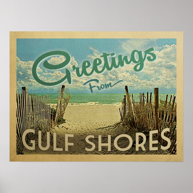 Gulf Shores Beach Vintage Travel Poster (Front)
