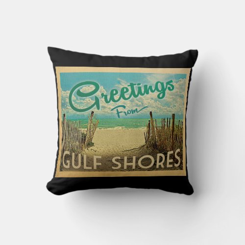 Gulf Shores Beach Vintage Travel Throw Pillow