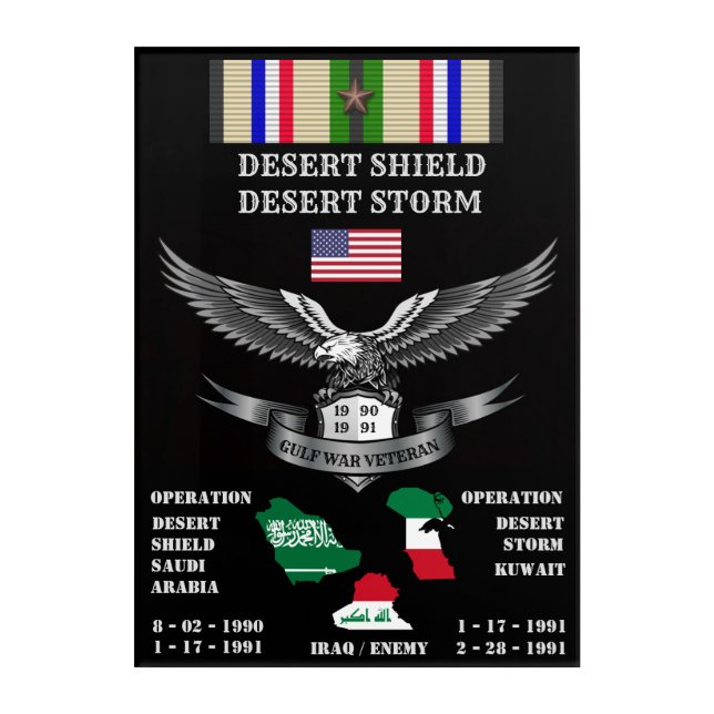 GULF WAR VETERAN 1 STAR ON RIBBON ACRYLIC PRINT (Front)