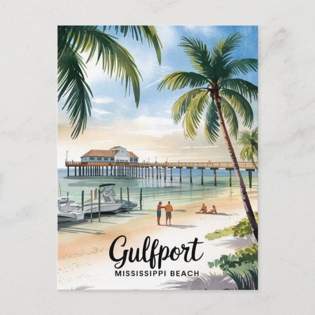 Gulfport Mississippi Beach Postcard (Front)