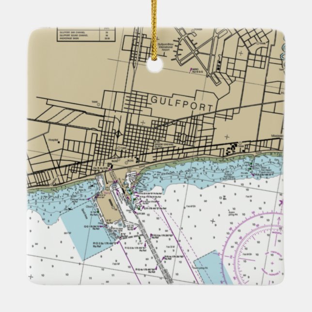 Gulfport Mississippi Chart Ceramic Ornament (Back)