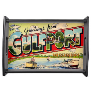 Gulfport Mississippi Retro Postcard Serving Tray