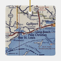 Gulfport MS Vintage Map Ceramic Ornament