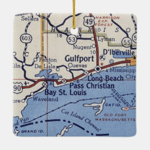 Gulfport MS Vintage Map Ceramic Ornament
