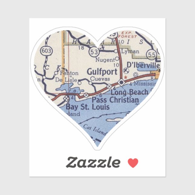 Gulfport MS Vintage Map Sticker (Sheet)