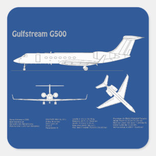 Gulfstream G500 - Airplane Blueprint Plans ABD Square Sticker