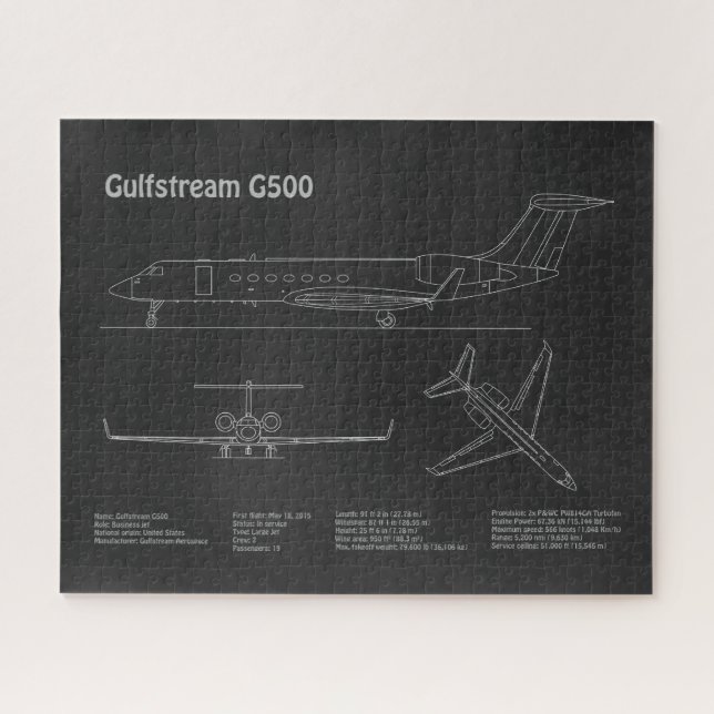 Gulfstream G500 - Airplane Blueprint Plans PD Jigsaw Puzzle (Horizontal)