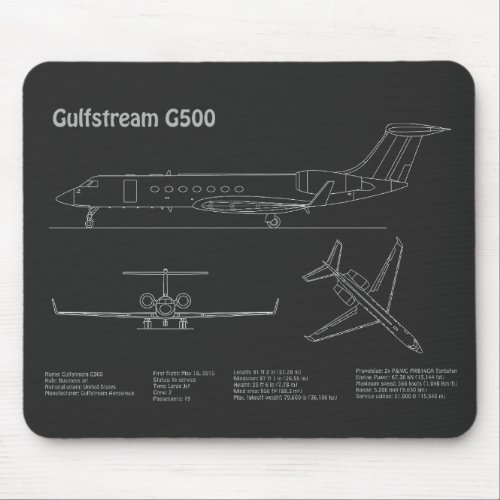 Gulfstream G500 _ Airplane Blueprint Plans PD Mouse Pad