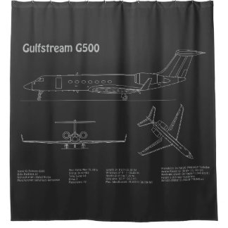 Gulfstream G500 - Airplane Blueprint Plans PD Shower Curtain