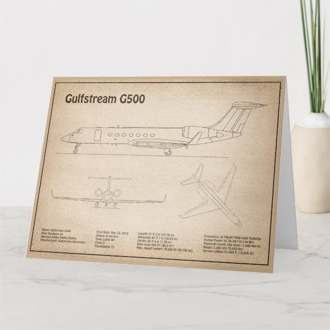 Gulfstream G500 - Airplane Blueprint Plans SD Thank You Card (Front)