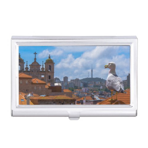 Gull Birds Eye View Rooftops of Portugal Business Card Case