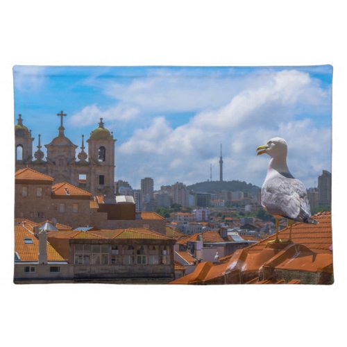 Gull Birds Eye View Rooftops of Portugal Cloth Placemat