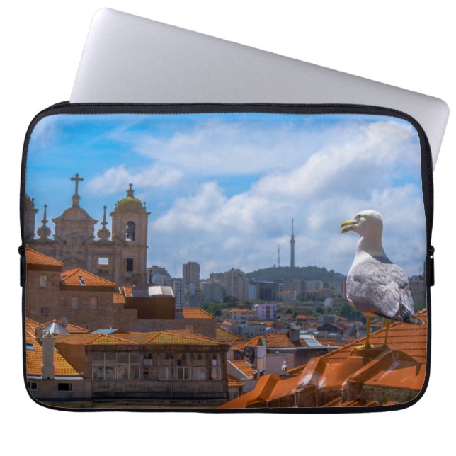 Gull Birds Eye View Rooftops of Portugal Laptop Sleeve (Front)
