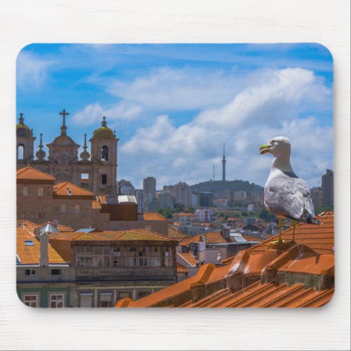 Gull Birds Eye View Rooftops of Portugal Mouse Pad