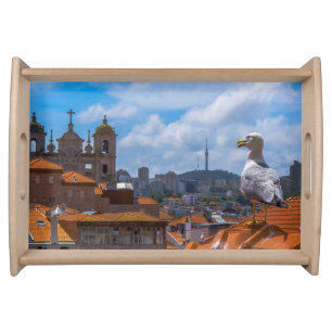 Gull Birds Eye View Rooftops of Portugal Serving Tray