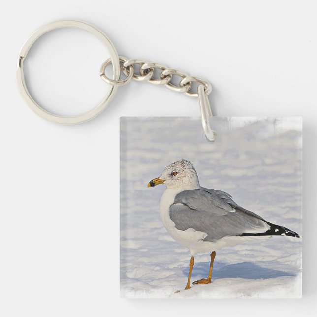Gull in the snow keychain (Front)