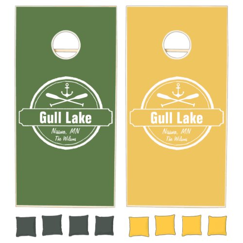 Gull Lake Minnesota anchor paddles town and name Cornhole Set