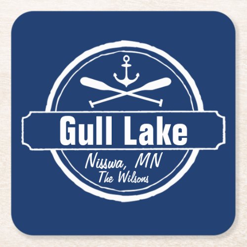 Gull Lake Minnesota anchor paddles town and name Square Paper Coaster