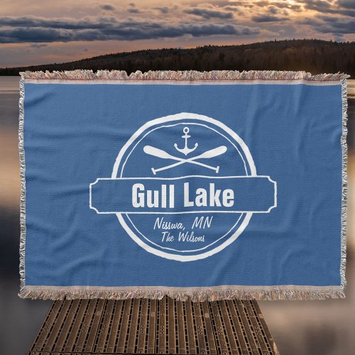 Gull Lake Minnesota anchor paddles town and name Throw Blanket
