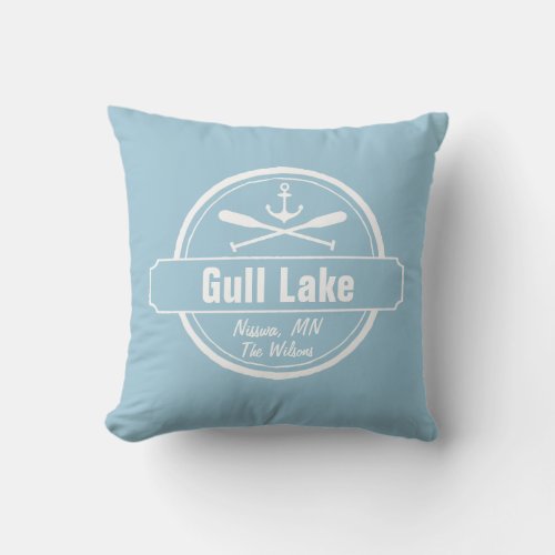 Gull Lake Minnesota anchor paddles town and name Throw Pillow